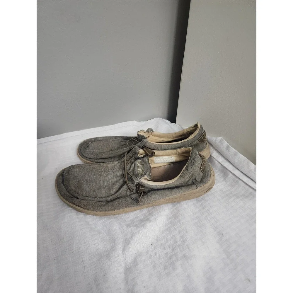Hey Dude Wally L Stretch Steppa Mens Grey Canvas Slip On Loafers Size 11